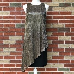 Tahari ASL Asymmetrical Black Gold Metallic Overlay Sleeveless Dress 👗